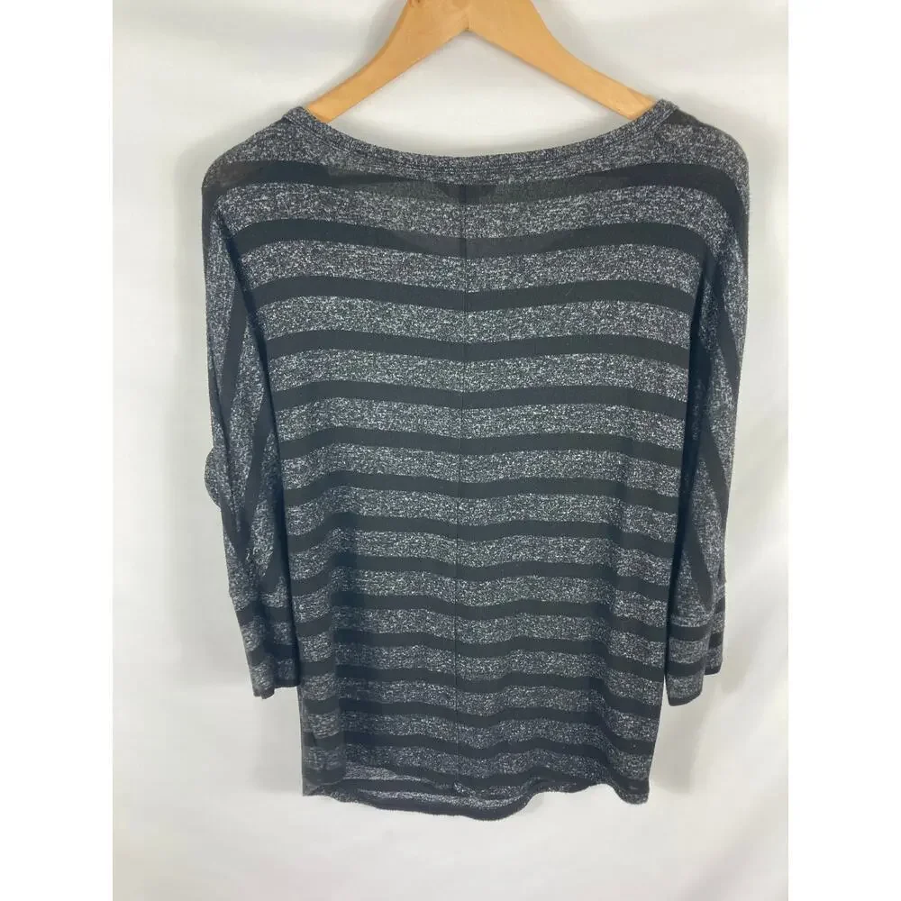 Market & Spruce Black Grey Stripe Dolman Knit Lightweight Sweater Top Size S